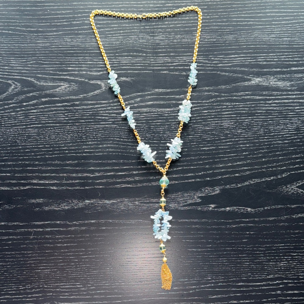Elegant Gold and Blue Beaded Necklace